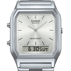 CASIO AQ-230A-7AMQYDF Vintage Unisex Watch – Analog-Digital Dual Display, Stainless Steel, Alarm & Stopwatch, Water Resistant