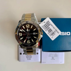 CASIO MTP-VD01SG-1BVDF Men’s Standard Analog Watch – Two-Tone Silver/Gold Stainless Steel, Black Dial, Date, Quartz, Mineral Glass, 50M Water Resistant