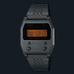 CASIO A1100D-1DF Vintage Digital Watch – Stainless Steel, Front Buttons Retro Design, LED Light, Alarm, Stopwatch, Water Resistant