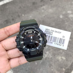 CASIO HDC‑700‑3AVDF Men’s Analog-Digital Watch – 10-Year Battery, 30 Telememo, World Time, 100M Water Resistance, LED Light
