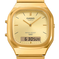 Casio AQ-240EG-9ADF Vintage Unisex Gold Analog-Digital Watch with Dual Time & Stainless Steel Band - THE HAPPY BUY
