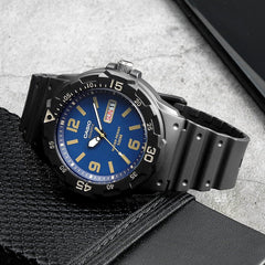 CASIO MRW-200H-2B3VDF Men’s Analog Watch – Navy Blue Dial, 100M Water Resistant, Rotating Bezel, Day-Date, Luminous Hands, Resin Case & Strap, Quartz
