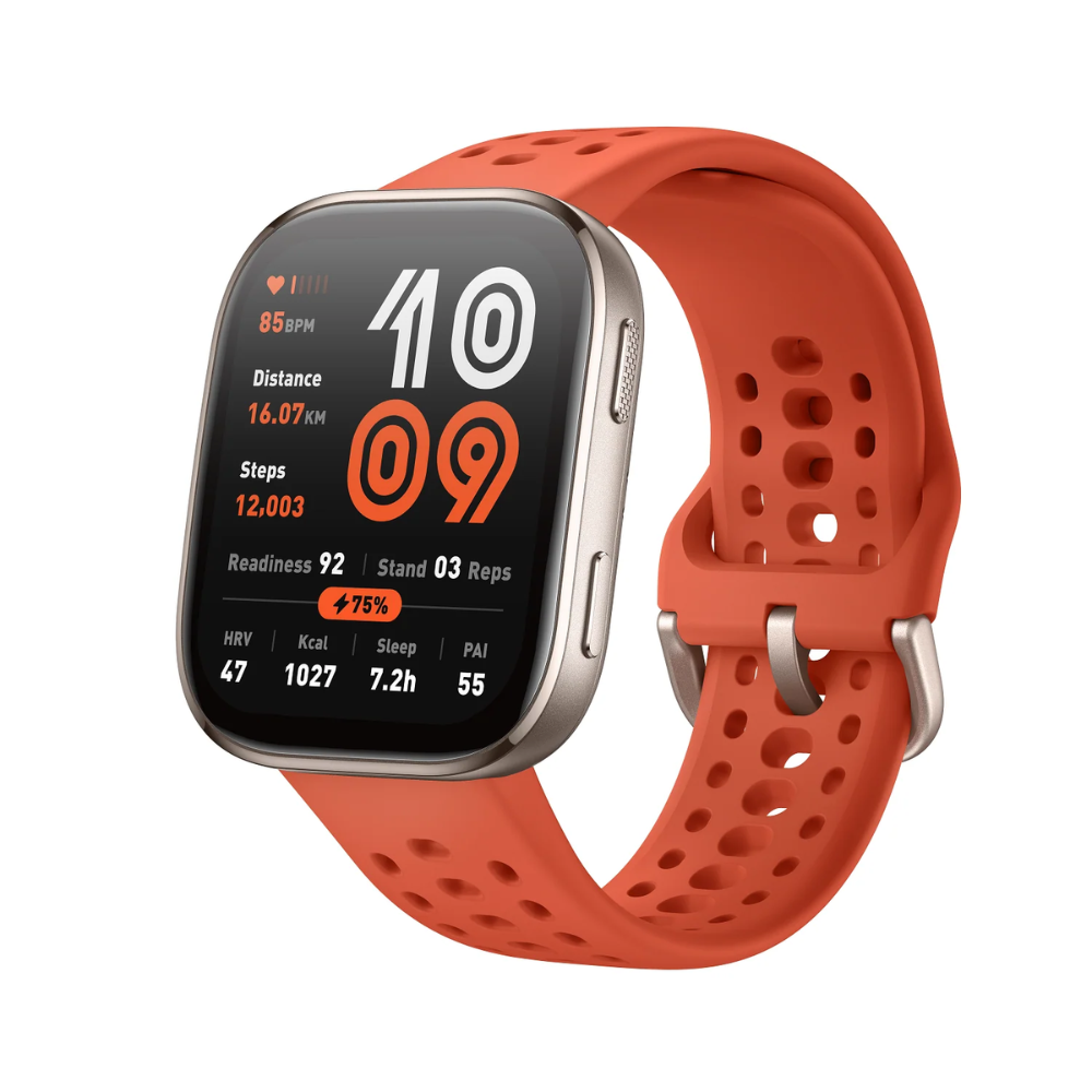 Smartwatch with an orange band on a white background