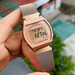CASIO B640WMR-5ADF Vintage Digital Watch – Unisex Rose Gold Stainless Steel Mesh (Milanese), LED Light, Alarm, Stopwatch, Countdown Timer, 50M Water Resistant, Quartz