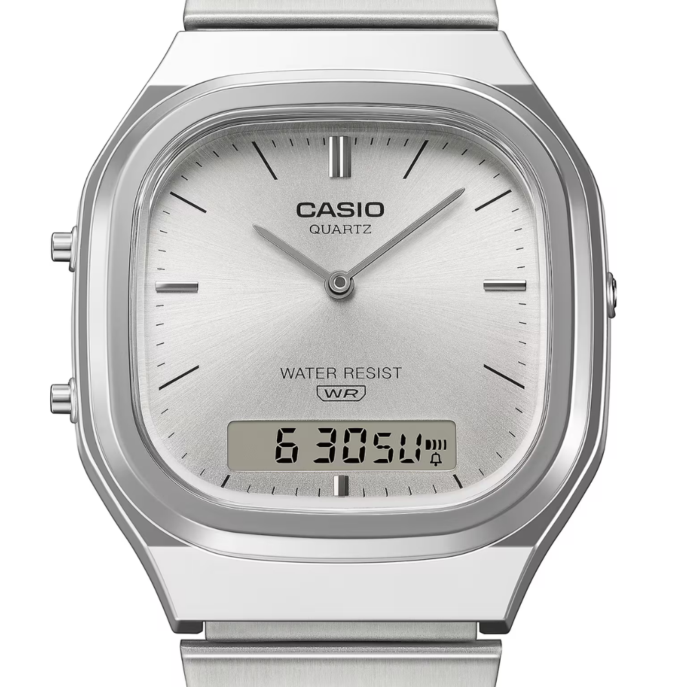 Casio AQ-240E-7ADF Unisex Analog-Digital Vintage Watch with Silver Sunray Dial & Stainless Steel Bracelet - THE HAPPY BUY
