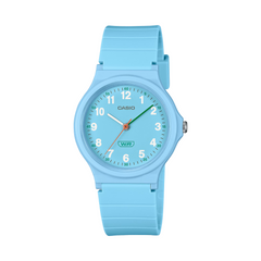 Blue Casio watch with a white background