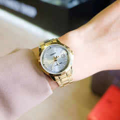 CASIO LTP-V004G-7B2UDF Women’s Analog Watch – Gold Stainless Steel Band, Classic White Dial, Date Display, Quartz Movement - THE HAPPY BUY