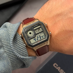 CASIO “Royale” AE-1200WHL-5AV Digital Watch – World Time, 10-Year Battery, 100M Water Resistant, LED Light, Leather Strap