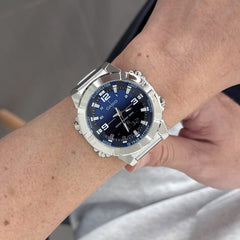 CASIO AMW-870DA-2A1VDF Analog-Digital Watch – Blue Dial, Stainless Steel Band, Stopwatch, Dual Time, Water Resistant
