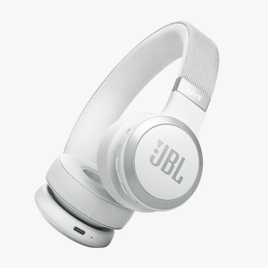 White JBL headphones on a white background