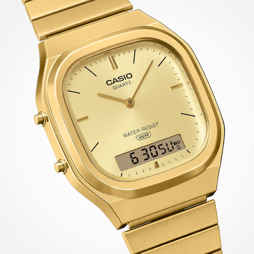 Casio AQ-240EG-9ADF Vintage Unisex Gold Analog-Digital Watch with Dual Time & Stainless Steel Band - THE HAPPY BUY