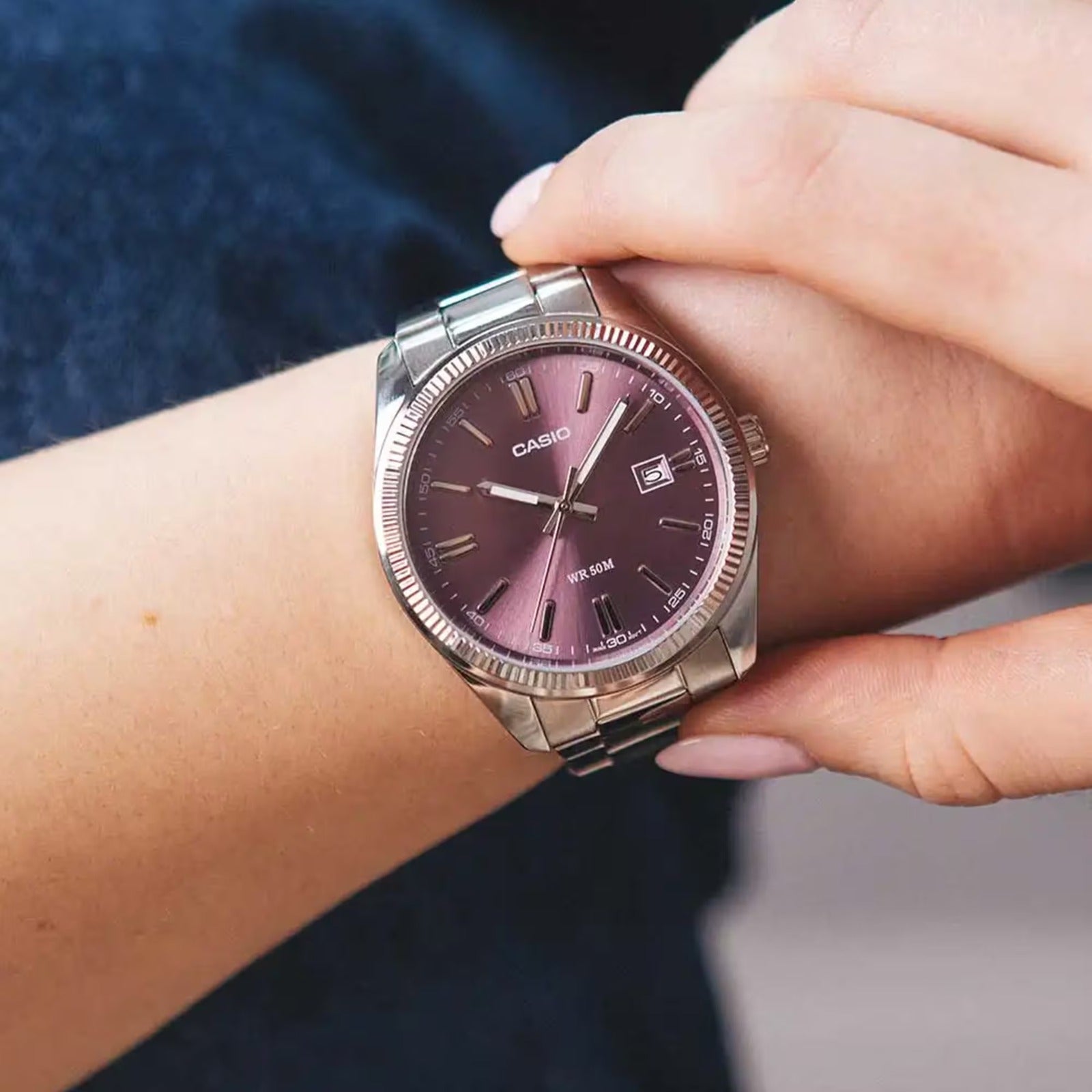 CASIO MTP-1302PD Series Men’s Analog Watch – Stainless Steel Bracelet, Coin-Edge Bezel, Date Window, Quartz, Mineral Glass, 50M Water Resistant – Multiple Dial Colors - THE HAPPY BUY