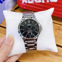 CASIO LTP-V300D-1AUDF Women’s Analog Watch – Silver Stainless Steel, Black Dial, Multi-Dial Design, Quartz Movement, Water Resistant, Elegant Classic Style
