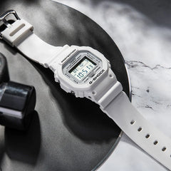 Casio G-SHOCK DW-5600MW-7DR Digital Watch for Men | Shock Resistant | 200M Water Resistant | LED Backlight | Multi-Function Alarm | White Resin Strap