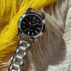 CASIO LTP-1215A-1A2DF Women's Analog Watch – Stainless Steel with Black Dial & Silver Accents, Classic & Elegant Design