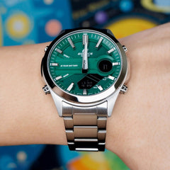 CASIO Edifice EFV-C120D-3ADF Men’s Analog-Digital Watch – Green Dial, 10-Year Battery, World Time, 100m Water Resistant, Stainless Steel