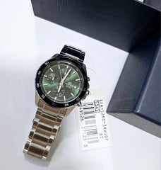 CASIO EDIFICE EFR-526D-3AVUDF Chronograph Watch for Men with Stainless Steel Band and Green Dial Silver