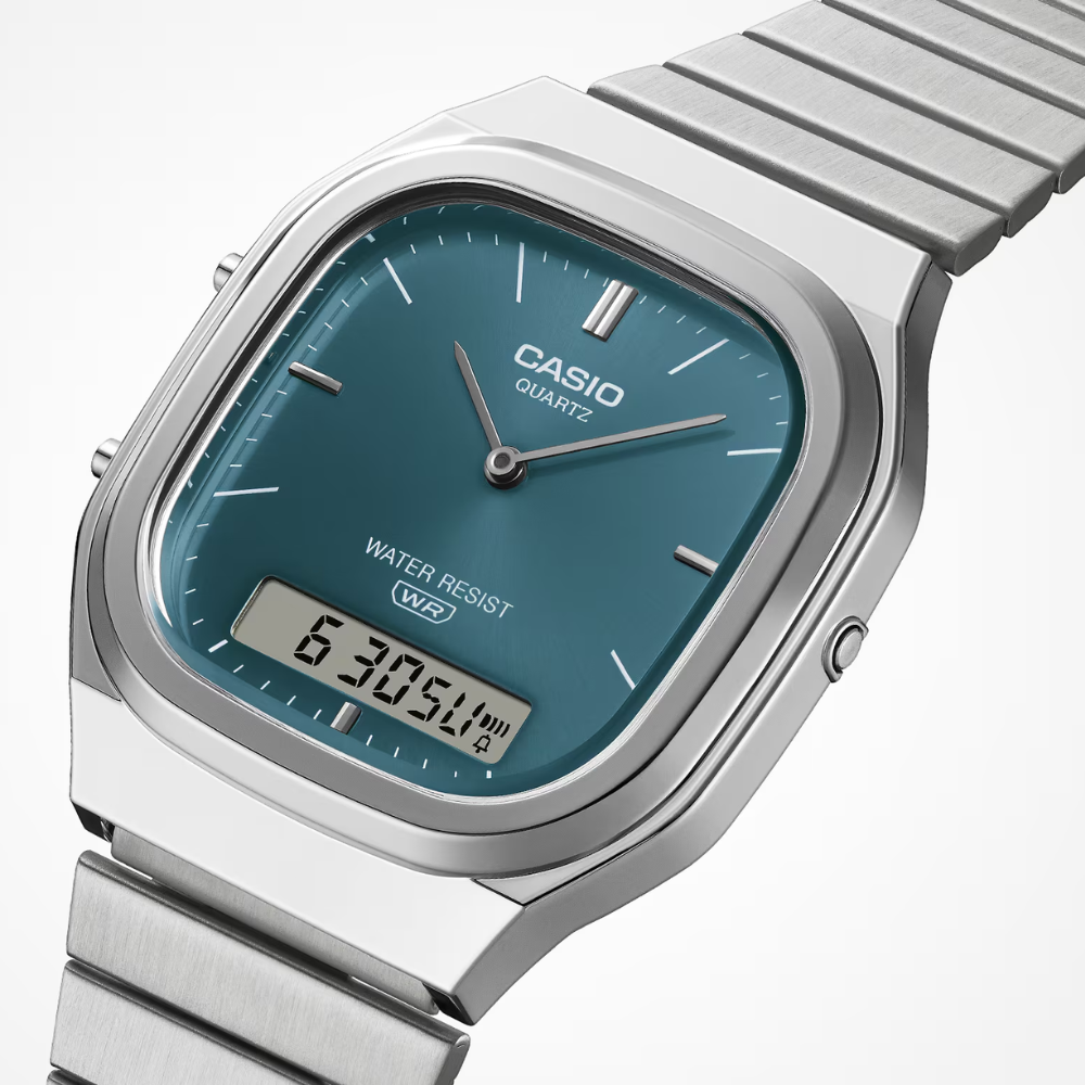 Casio AQ-240E-3ADF Unisex Analog-Digital Watch with Green Dial, Dual Time & Black Resin Strap - THE HAPPY BUY