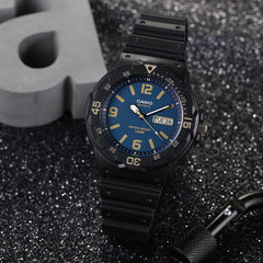 CASIO MRW-200H-2B3VDF Men’s Analog Watch – Navy Blue Dial, 100M Water Resistant, Rotating Bezel, Day-Date, Luminous Hands, Resin Case & Strap, Quartz