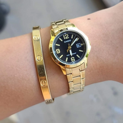 CASIO LTP-V004G-1BUDF Women’s Analog Watch – Gold Stainless Steel, Black Dial, Quartz Movement, Water Resistant, Elegant Classic Ladies Watch