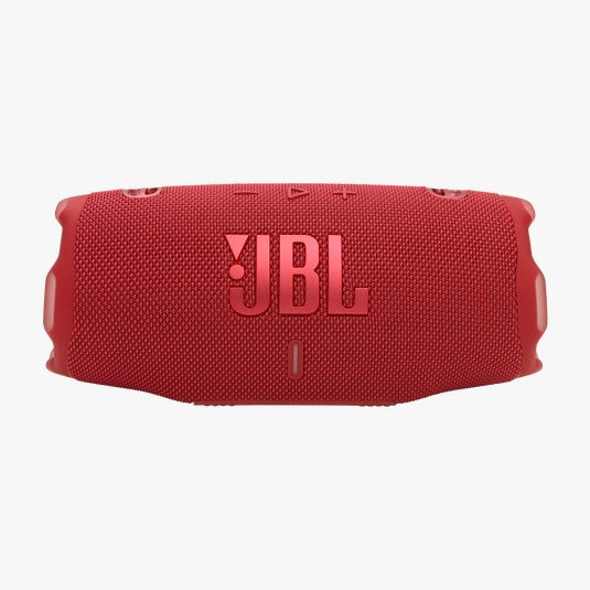 Red JBL portable speaker on a white background