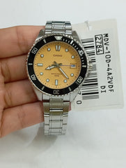 Casio MDV-10D-4A2VDF Dive Watch | Red Dial Analog Stainless Steel Wristwatch | 200M Water Resistant Quartz Watch | Casio Standard Series