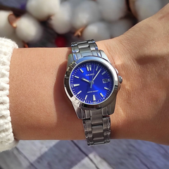 CASIO LTP-1215A-2A2DF Women's Analog Watch – Stainless Steel with Blue Dial, Elegant & Classic Timepiece