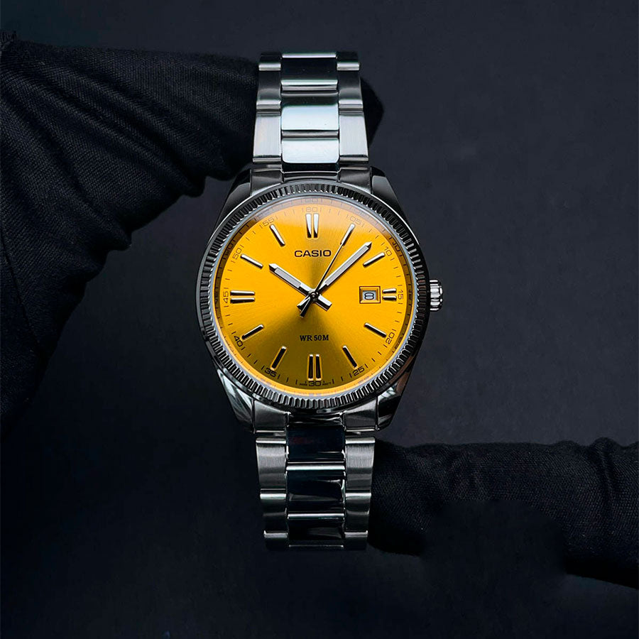 CASIO MTP-1302PD Series Men’s Analog Watch – Stainless Steel Bracelet, Coin-Edge Bezel, Date Window, Quartz, Mineral Glass, 50M Water Resistant – Multiple Dial Colors - THE HAPPY BUY