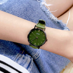 CASIO LTP-VT02BL-3AUDF Women’s Analog Watch – Green Sunray Dial, Leather Band, Slim Gold Case, Minimalist Quartz Fashion Watch