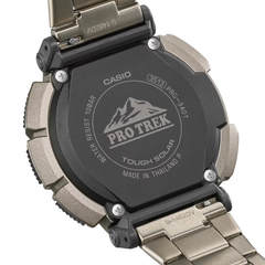 Casio Pro Trek PRG-340T-7DR Men's Solar Outdoor Watch, Triple Sensor (Altimeter, Barometer, Compass), Titanium Band, Tough Solar Power, 100M Water Resistant