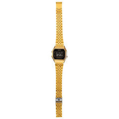 CASIO LA680WGA-1B Vintage Digital Watch – Unisex Gold Stainless Steel Mini Retro, Black Display, LED Light, Alarm, Stopwatch, Water Resistant, Quartz