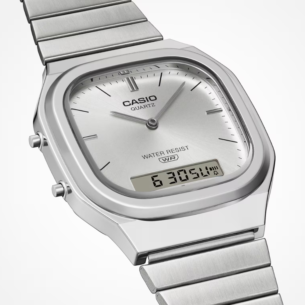 Casio AQ-240E-7ADF Unisex Analog-Digital Vintage Watch with Silver Sunray Dial & Stainless Steel Bracelet - THE HAPPY BUY