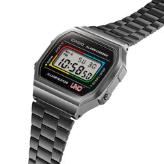 CASIO A168WEUC-1ADR Vintage Digital Watch – Men's Classic Black Stainless Steel Retro LED Alarm Chronograph Quartz Timepiece