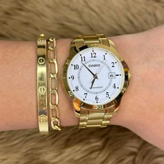 CASIO LTP-V004G-7BUDF Women’s Analog Watch – Gold Stainless Steel, White Dial, Quartz Movement, Water Resistant, Elegant Classic Ladies Watch