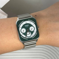 Casio MTP-M307D-3BVDF Men’s Analog Stainless Steel Watch – Green/White Dial, Day-Date & 24-Hour Subdials, 50M Water Resistant