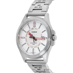 CASIO MTP-E700D-7EVDF Men’s Analog Watch – Silver Stainless Steel, White Dial, Quartz Movement & Water-Resistant