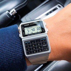 CASIO DBC-611-1DF Databank Watch – Stainless Steel, 8-Digit Calculator, Telememo, Dual Time, Alarm, LED Light, Retro Classic