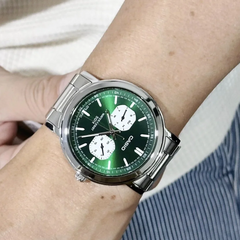 CASIO MTP-E335D-3EVDF Men’s Analog Watch – Green Sunray Dial, Multi-Dial (Day/Date/24-Hr), Stainless Steel, Quartz, 50m Water Resistant