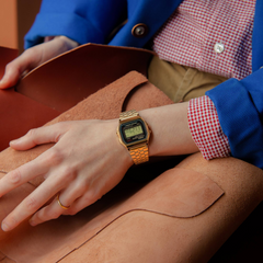 CASIO A159WGEA-1DF Vintage Digital Watch – Unisex Gold Stainless Steel Retro, Black Display, LED Light, Alarm, Stopwatch, Water Resistant, Quartz