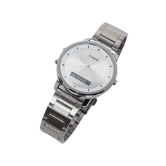 CASIO MTP‑B200D‑7EDF Men’s Analog‑Digital Watch – White Dial, Stainless Steel, Dual Time & Stopwatch, 50 m Waterproof