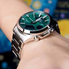 CASIO Edifice EFV-C120D-3ADF Men’s Analog-Digital Watch – Green Dial, 10-Year Battery, World Time, 100m Water Resistant, Stainless Steel