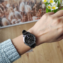 CASIO LTP-V300L-1AUDF Women’s Analog Watch – Black Dial, Leather Strap, Multi-Dial Design, Quartz Movement, Water Resistant, Elegant Classic Style