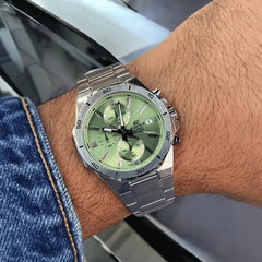 Casio EDIFICE EFV‑640D‑3AV Men’s Chronograph Watch | Green Dial Stainless Steel Bracelet | 100 M Water‑Resistant Sport‑Dress Timepiece