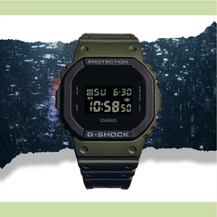 CASIO G-SHOCK DW-5610UU-3DR – Olive Green Square, Shock Resistant, 200M Water Resistant, LED Backlight, Stopwatch, Countdown, Alarms