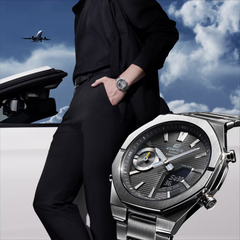 CASIO EDIFICE ECB-S10D-8ADF Bluetooth Chronograph Watch for Men with Stainless Steel Band and Grey Dial Silver