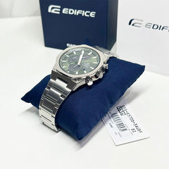 CASIO EDIFICE EFS-S570D-3AUDF Solar Powered Chronograph Watch for Men with Stainless Steel Band and Green Dial Silver