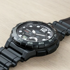 CASIO AEQ-100W-1AVDF Analog-Digital Watch – Resin Band, World Time, 10-Year Battery, 100M Water Resistant, Sport Design