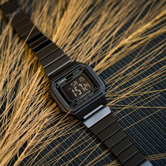 CASIO B650WB-1BDF Digital Vintage Watch – Retro 1980s Style, Stainless Steel Band, Water-Resistant, Multifunctional Features, Classic Black Design