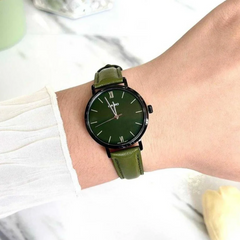 CASIO LTP-VT02BL-3AUDF Women’s Analog Watch – Green Sunray Dial, Leather Band, Slim Gold Case, Minimalist Quartz Fashion Watch