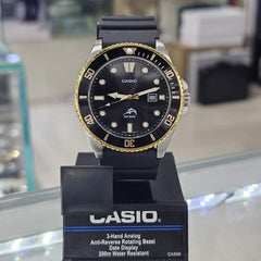 CASIO MDV-106G-1A (MDV106G-1AV) Men’s Analog Diver Watch – 200M Water Resistant, Gold Bezel, Black Dial, Screw-Down Crown, Date, Quartz, Resin Strap